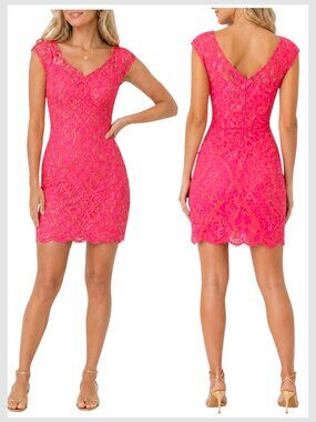 Lilly Pulitzer Rosaline Lace Sheath Dress Pink Orange Wedding Guest 00